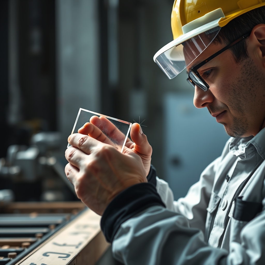 Operator inspecting acrylic cut